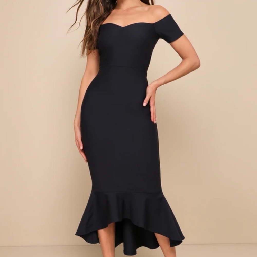Lulus How Much I Care Midnight Blue Off the Shoulder Dress